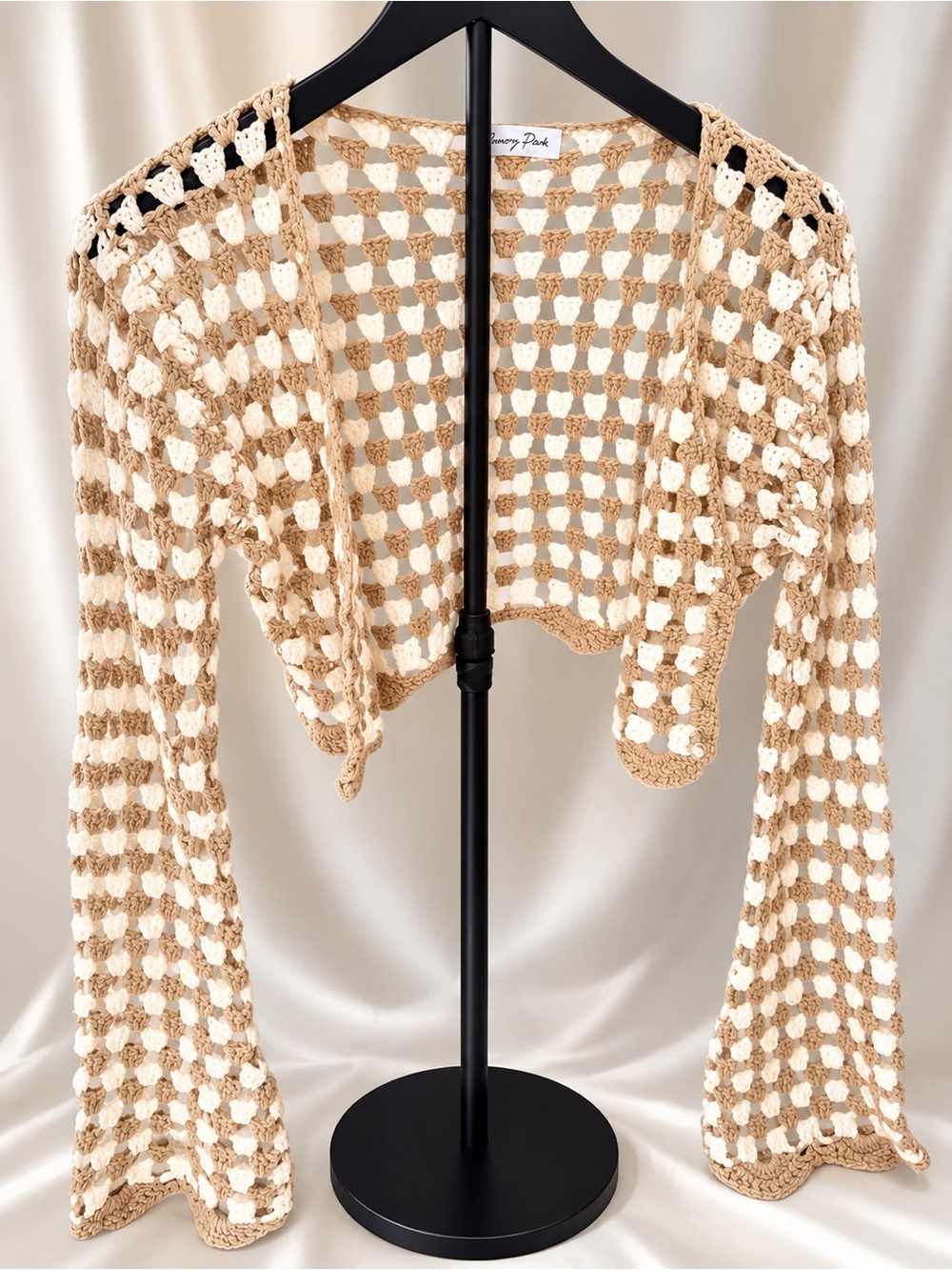 emory park Beige and Cream Crochet Open-Front Shrug
